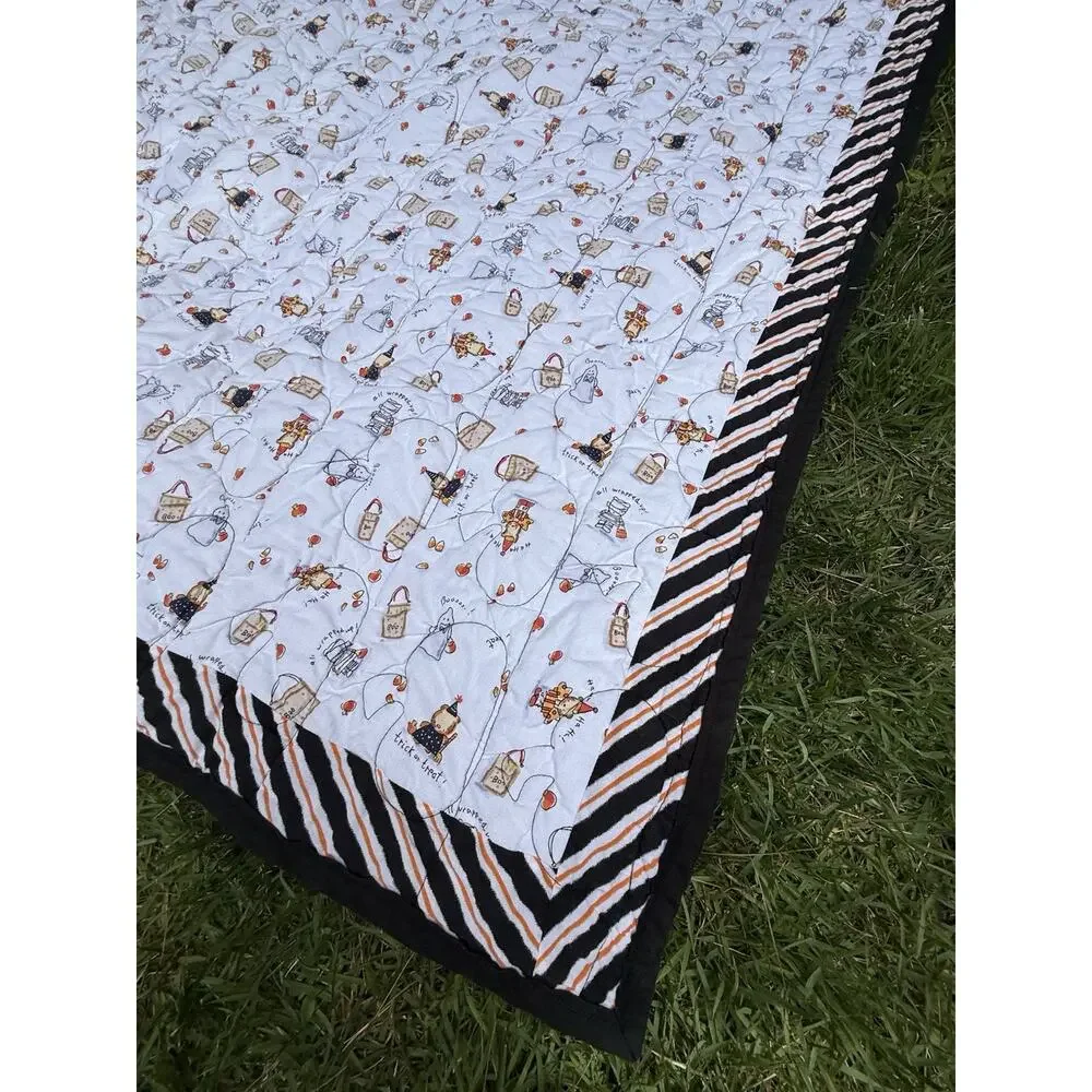 Handmade Quilt Halloween Candy Corn Front -Black Back W Bats 50” Cute!